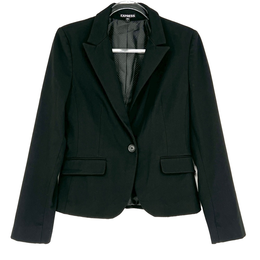 Express Blazer Women 8 Black Single Button Pleated Back Career Office Jacket
